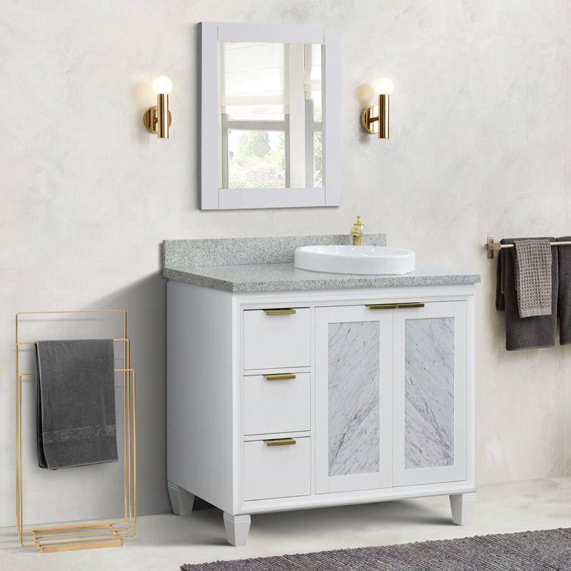 Ensemble de meuble-lavabo simple 43 po avec miroir Schreck, Blanc, Gris