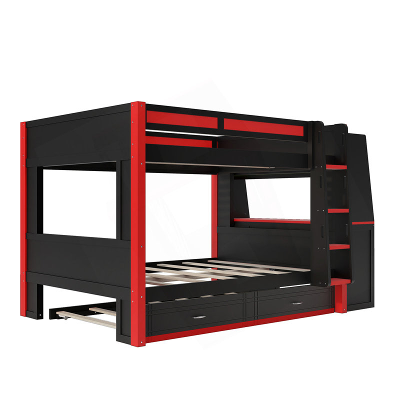 Lit superposé multifonctionnel avec lumière DEL, bureau et rangement