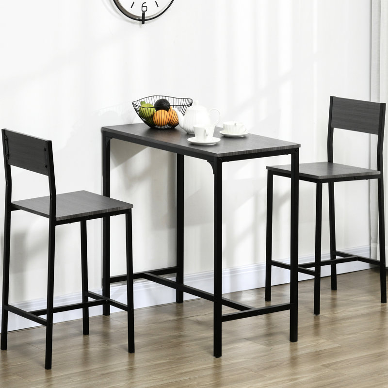 Table de bar et tabourets gris pour 2 personnes peu encombrants