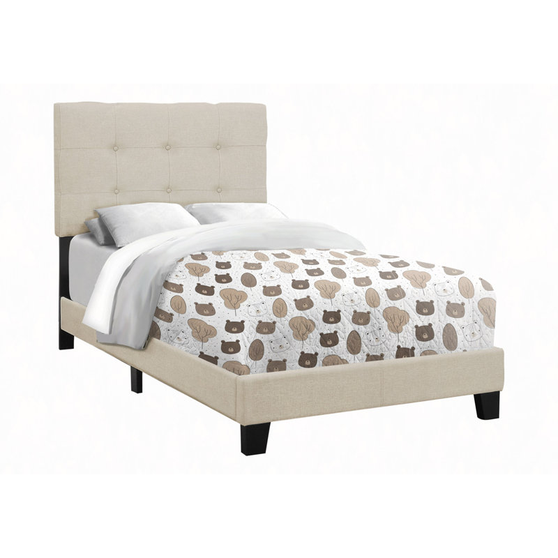 Lit, tapissier, chambre à coucher, cadre seulement, juvénile, transitionnel, Beige, Lit simple