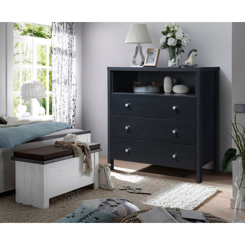 Commode 3 tiroirs Maekayla, Noir
