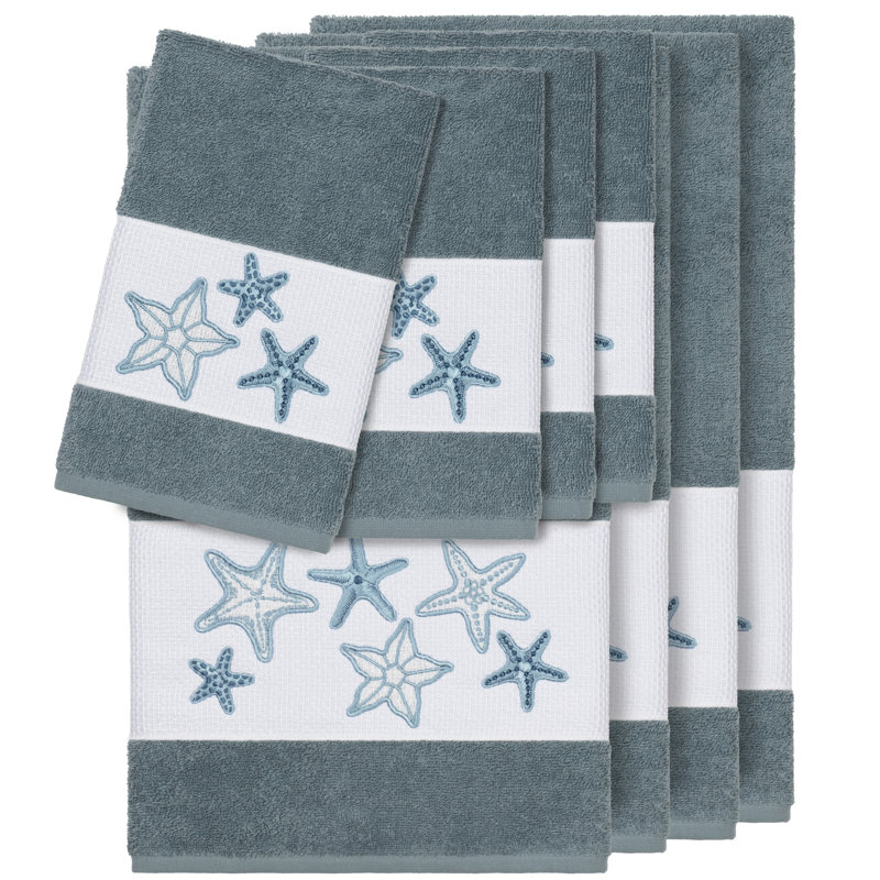 Lydia 100% Turkish Cotton Embellished 8 Piece Towel Set, Teal