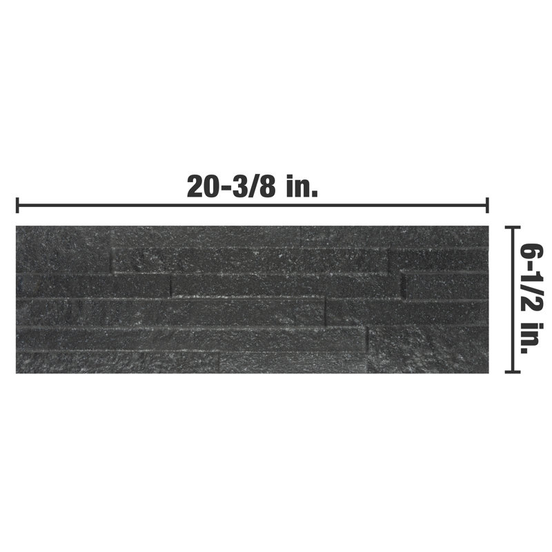 Tikal 7" x 20" Ceramic Stone Look Wall Tile, Black