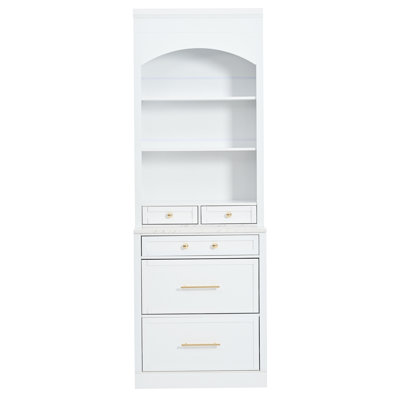 Modern 83.7Inch High Kitchen Pantry, Freestanding Tall Kitchen Hutch With Faux Marble Top, Display Cupboard Cabinet With 5 Storage Drawers And Adjustable Shelf