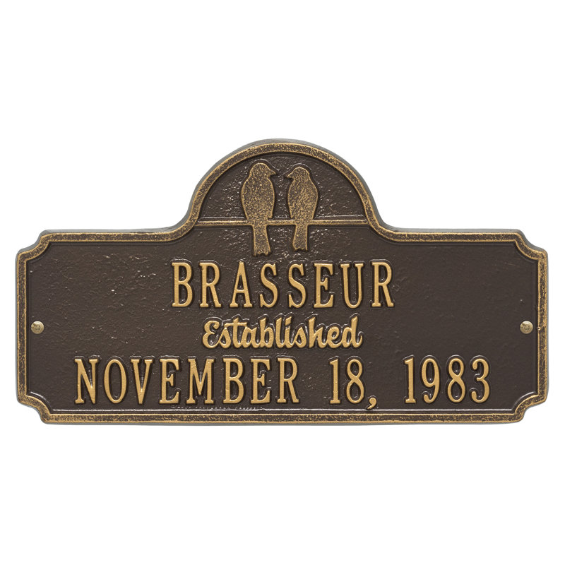 Plaque d'adresse murale sur 3 lignes, Bronze/Doré, Oui