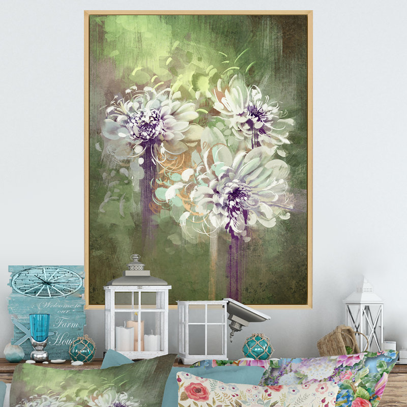 «Abstract Flowers on Grunge», reproduction d'art sur toile, H 20 po x l 12 po x P 1 po, Cadre flottant brun