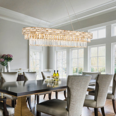 Mathis 49.2'' W Dimmable Crystal and Stainless Steel Tiered Chandelier
