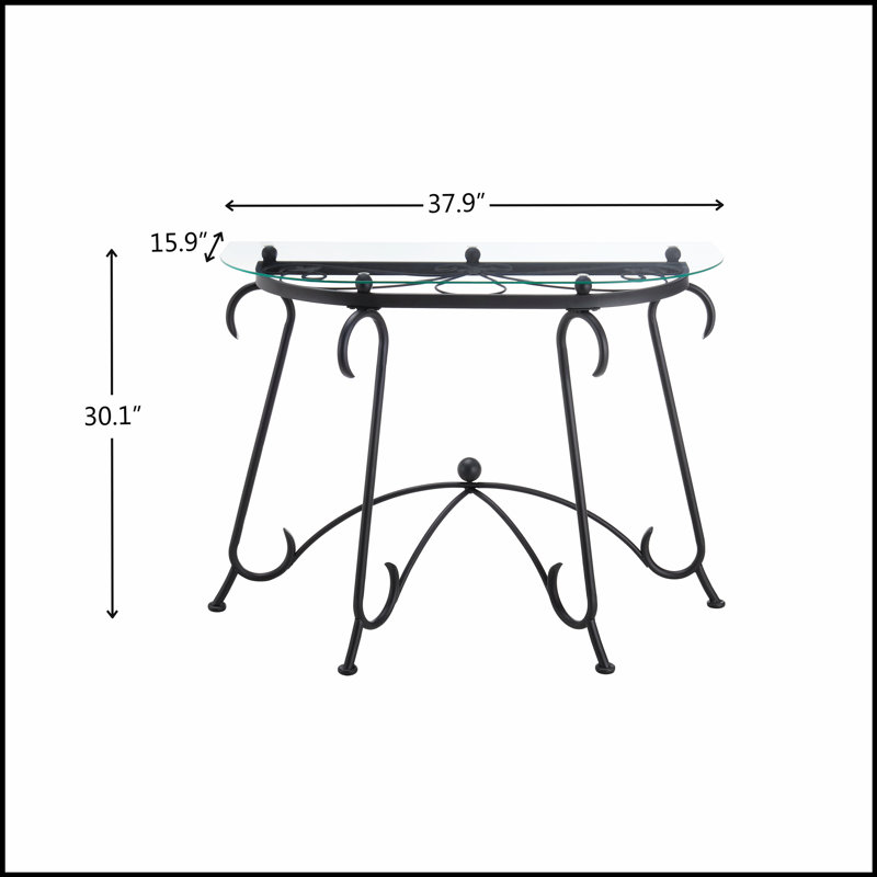 Tempered Glass Surface Console Table Coffee Table With Sturdy Construction For Living Room (Rustic Black)