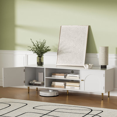 Meuble télé moderne pour téléviseur 50/55/60 po, meuble télé avec portes, meuble audio-vidéo avec tablette réglable et armoires de rangement, meuble télé pour salon, chambre à coucher, noir