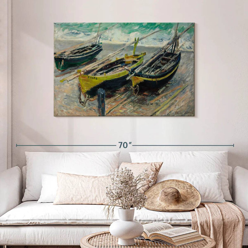 Trois bateaux de pêche Mehar 1886, H 30 po x l 45 po