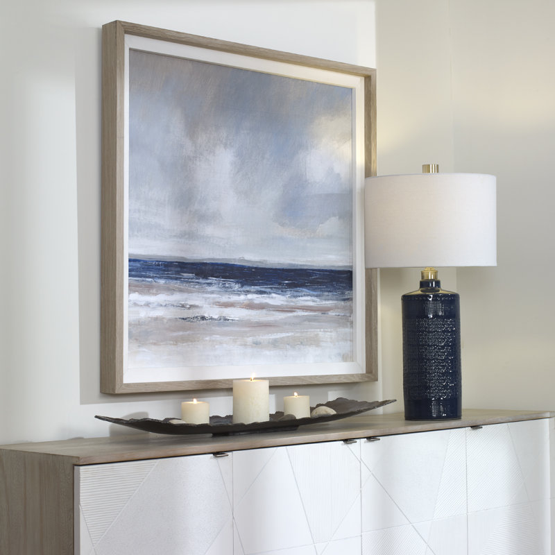 Coastal Scene Framed Print with Pine Wood Frame