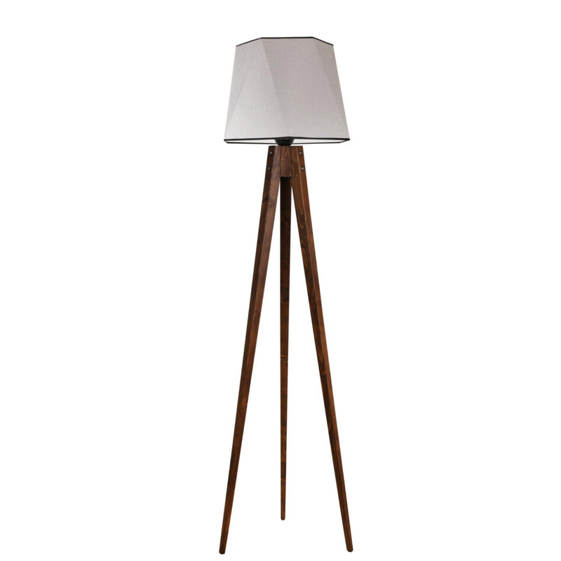 Luro Elegant Wooden Floor Lamp, Grey, 64.9 in Tall | Fabric Cap (13.8 in D) & Sturdy Base (19.7 in D) | On/Off Switch on Cable, E27 Socket, Max 60 W | Modern Design for Living Room, Bedroom & Office Decor