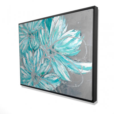 " Three Little Abstract Blue Flowers "