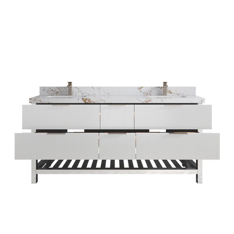 Meuble-lavabo double 72 po avec plateau en quartz Catalina