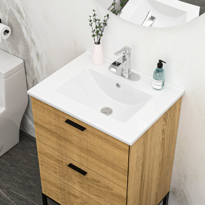 Comptoir de meuble-lavabo en céramique blanc de 24 po x 18 po avec trop-plein - teinture, faible absorption d'eau, résistance élégante à la surface d'apparence, fonctionnalité raffinée