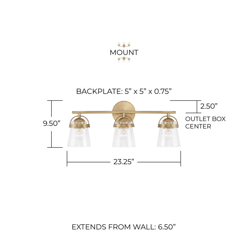 Madison 3 - Light Dimmable Vanity Light, Aged Brass