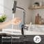 Robinet de cuisine chromé sans contact avec affichage DEL, capteur de mouvement et douchette extractible à 3 fonctions pour un confort moderne.
