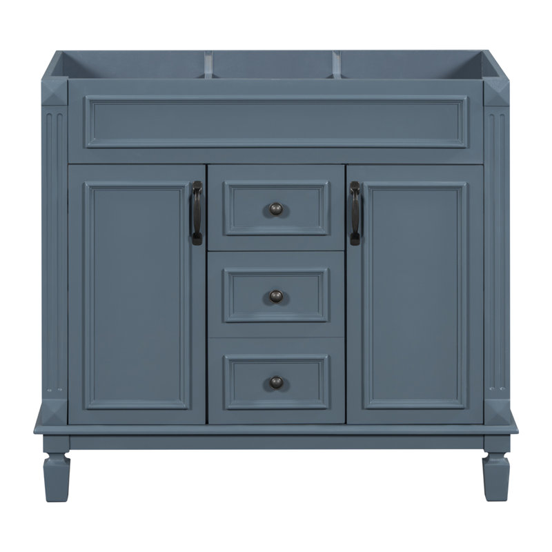 Meuble-lavabo 36 po, rangement moderne avec portes et tiroirs à fermeture en douceur, Bleu