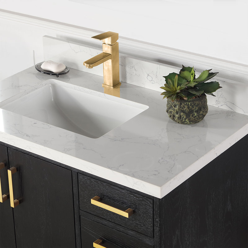 Ensemble de meuble-lavabo simple 36 po Rea, Noir, Doré