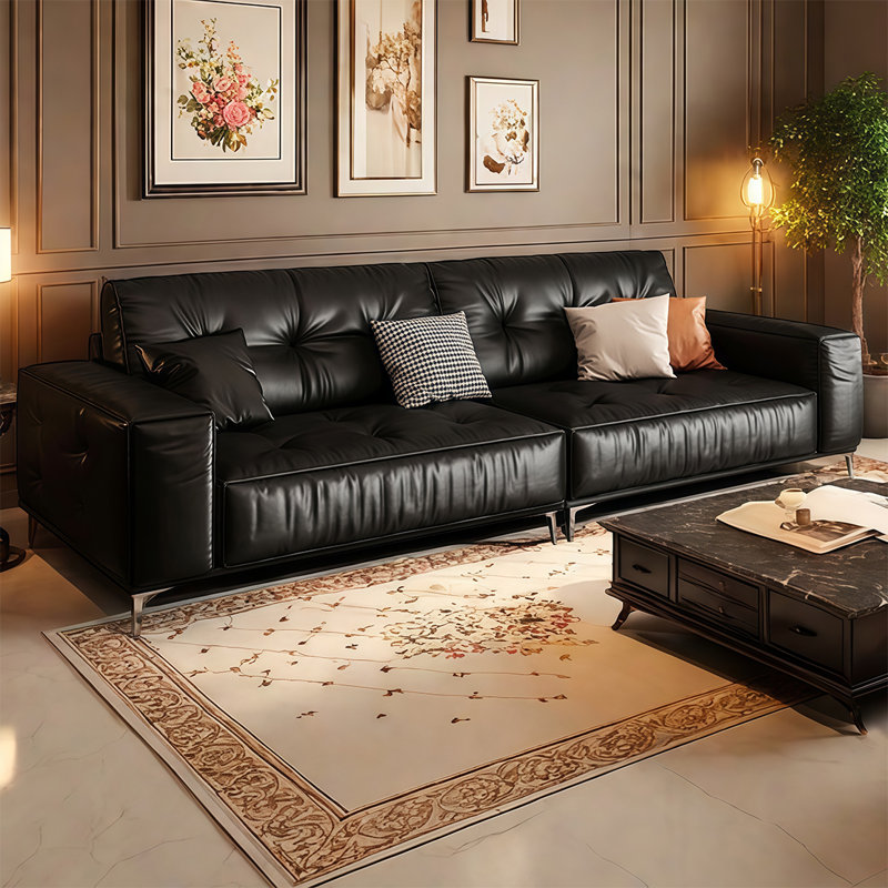 French retro inline sofa, 33.46" H x 126" W x 36.61" D, 5