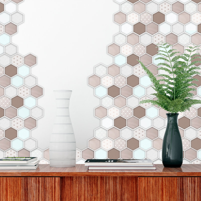 Honey  Hexa Glossy 3D Tile Stickers 30 x 15cm, Brown
