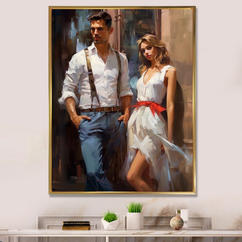 «Before The Dance Young Couple», reproduction sur toile, H 40 po x l 30 po x P 1,5 po, Cadre flottant doré