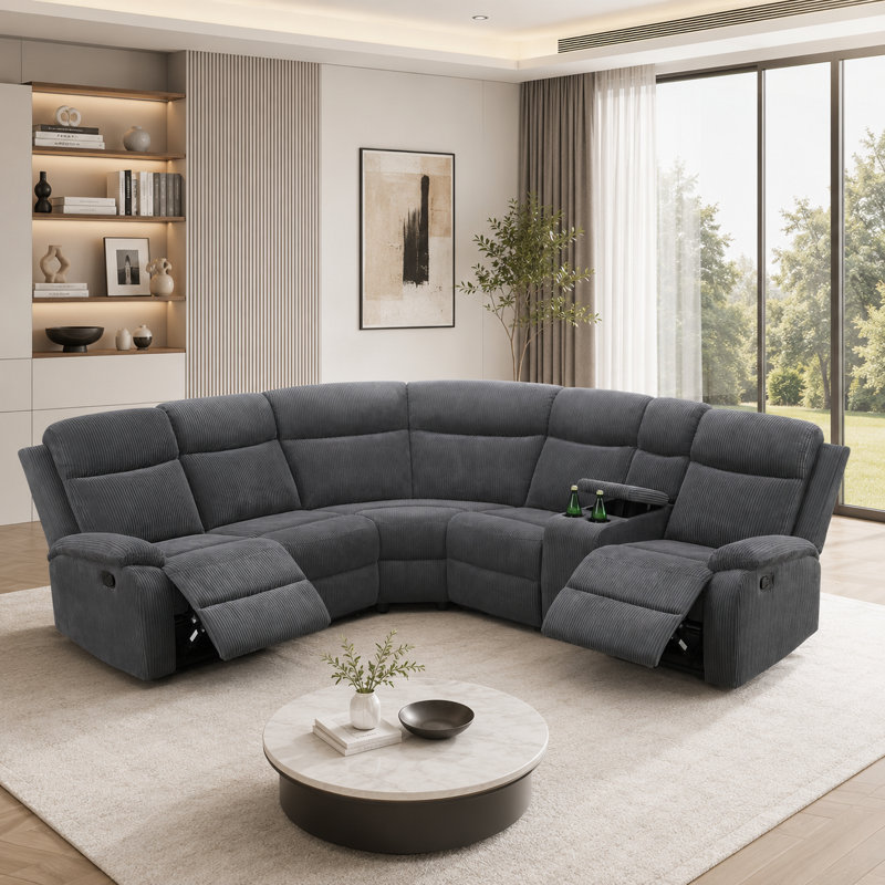 Ensemble de canapé modulaire inclinable en tissu 3 pièces, Tissu gris, H 40 po x l 175 po x P 38 po