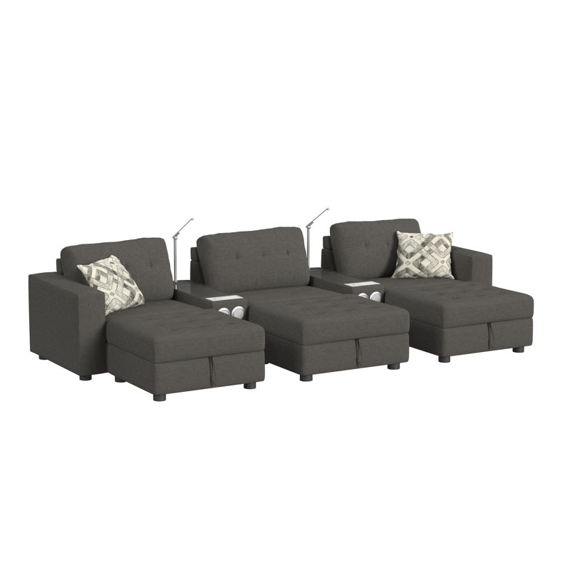 Ensemble de salon 8 pièces Bunbury en frêne Palmer Plus avec console média, Gris
