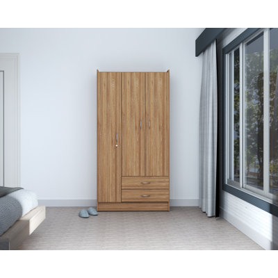 Latitude RunÂ® 3-Door 72"" Armoire/Wardrobe, Amaretto Oak/White -  05694ED4435F439DB72B4DCF1F580D5E