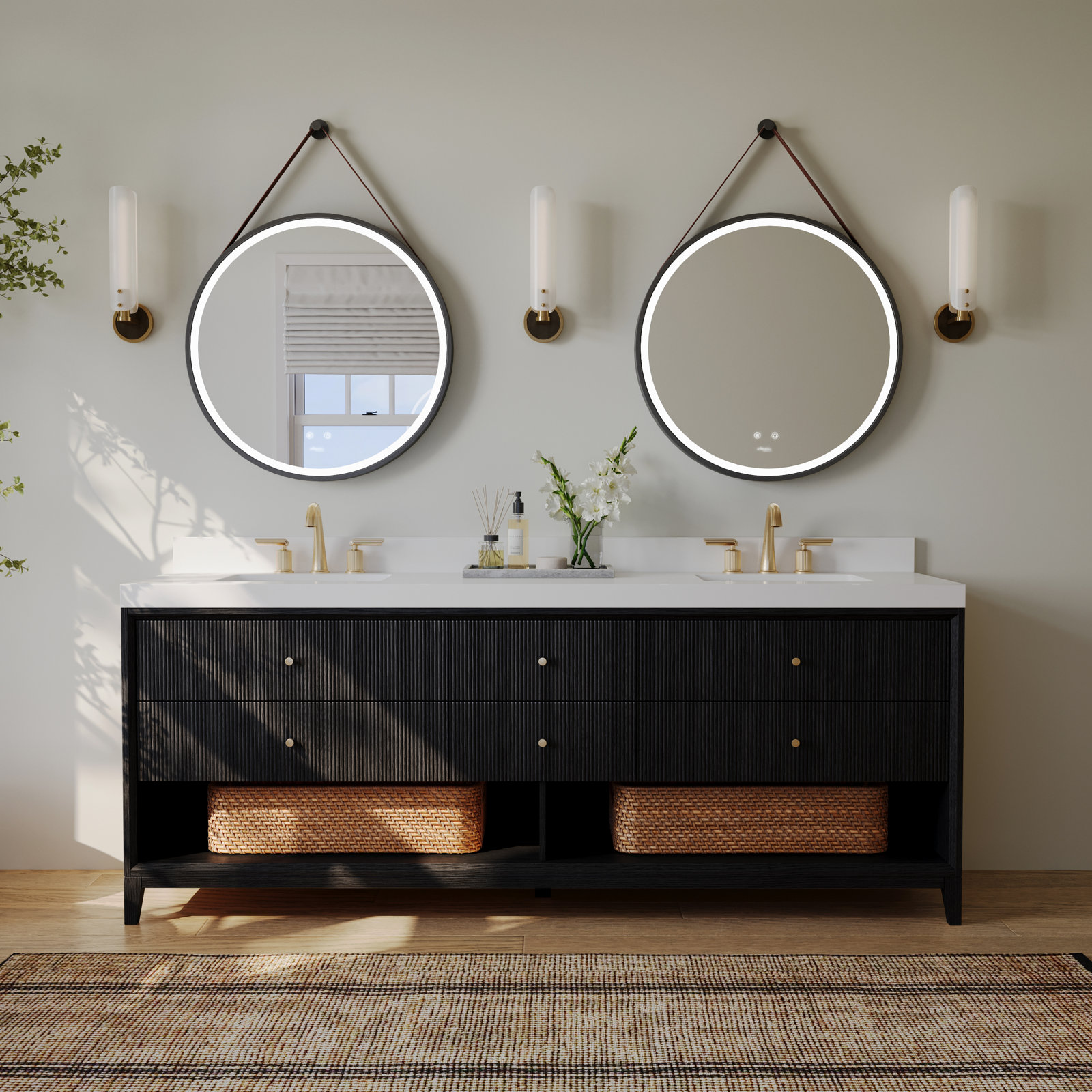 Momo Bath Vanity Set With White Quartz Vanity Top And White Undermount Basin, Oak, 60"