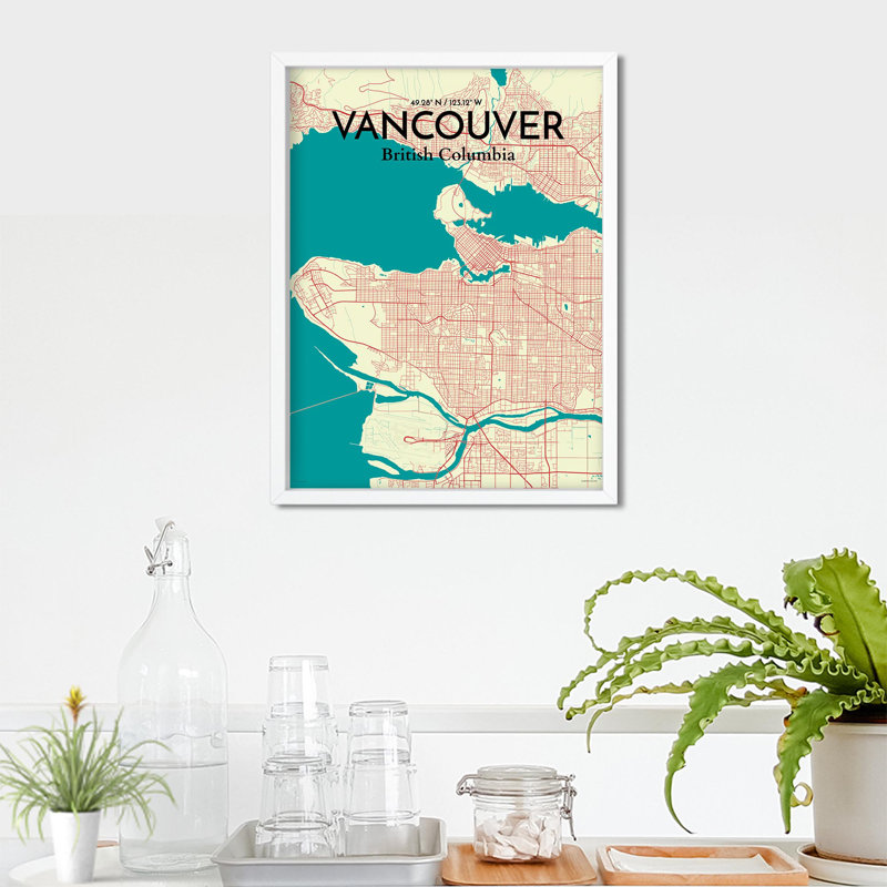 « vancouver city map », reproduction d’impression sur affiche en tricolore, H 24 po x l 18 po