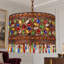 Luminaire suspendu tambour en cristal marocain 3 lumières avec finition bronze antique