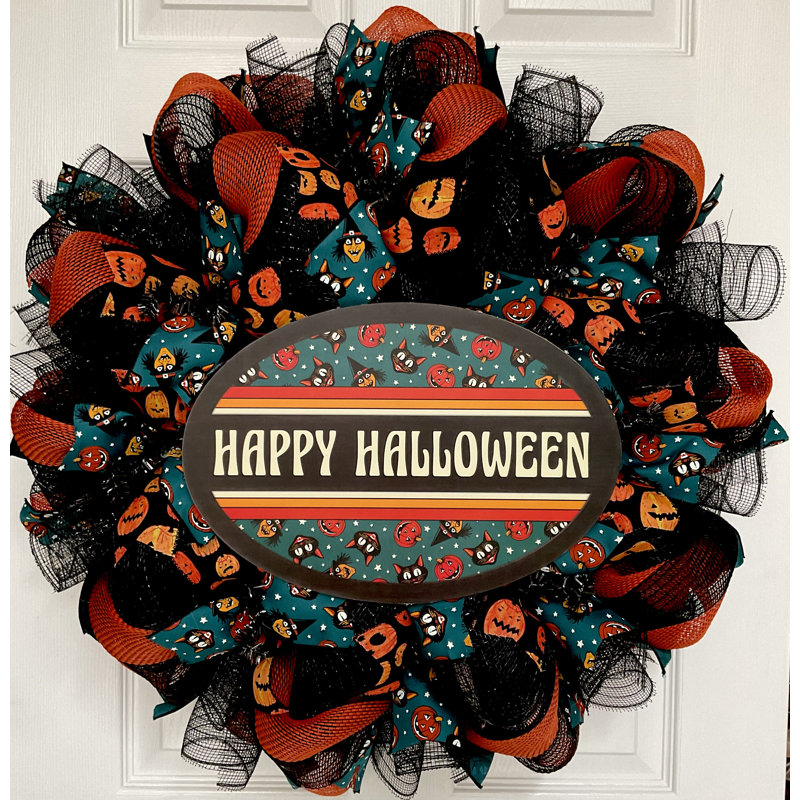 Couronne joyeuse à l'ancienne faite à la main Happy Halloween