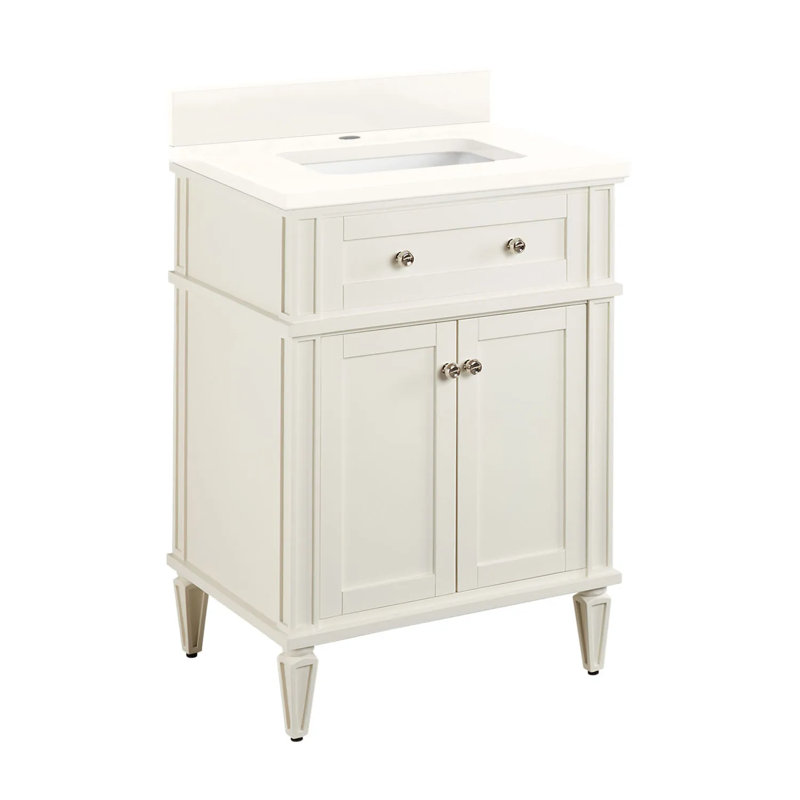 24" Elmdale Single Bathroom Vanity Set with Rectangular Undermount Sink, Arctic White Quartz, Single Hole, Soft White