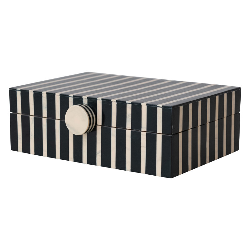 Boîte de rangement rayée en bois de manguier et résine fabriquée à la main avec bouton