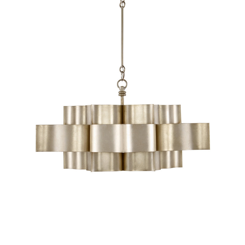 Grand Lotus 6 - Light Chandelier, Contemporary Silver Leaf