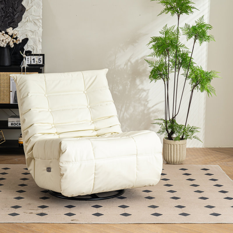 Fauteuil inclinable et pivotant en cuir Vegan, Similicuir blanc