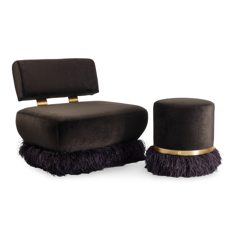 Ostrich Fluff Pouf, Black