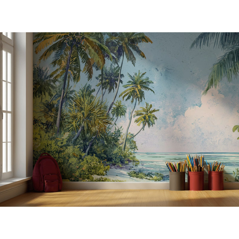 Papier peint mural Plage tropicale Palmier Mer, 200 po x 120 po, Peler et coller