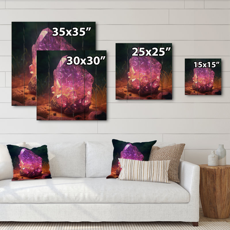 Janmarcos, pierres mauves et or vives sur bois, H 35 po x l 35 po x P 0,78 po