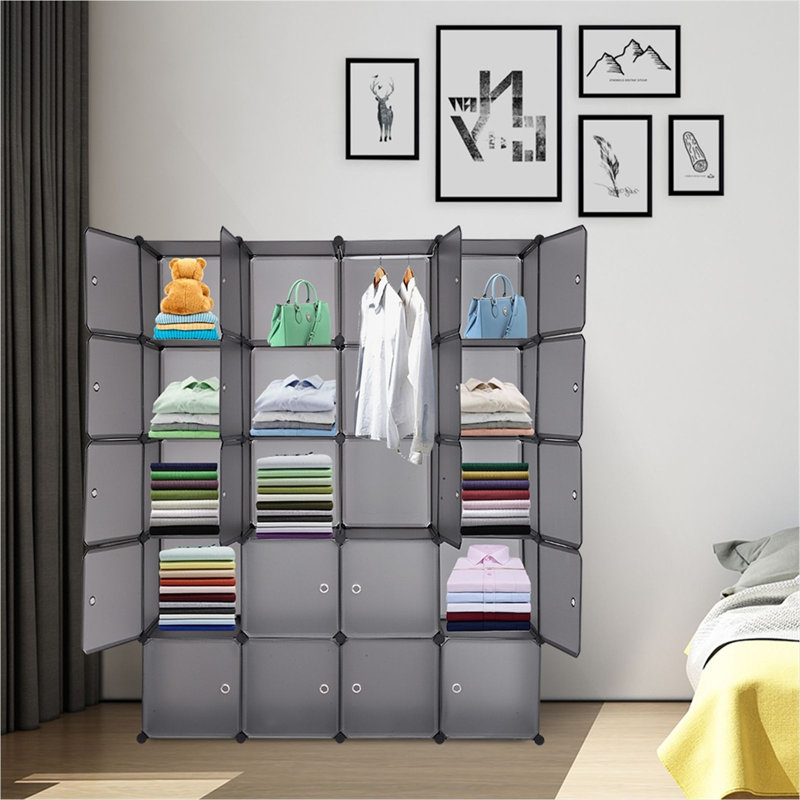 Organiseur modulaire de 20 cubes avec tringle de suspension et étagères en plastique personnalisables pour chambre ou bureau