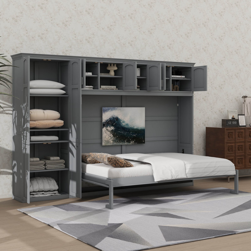 Queen-Size Murphy Wall Bed Integrated With Cabinets