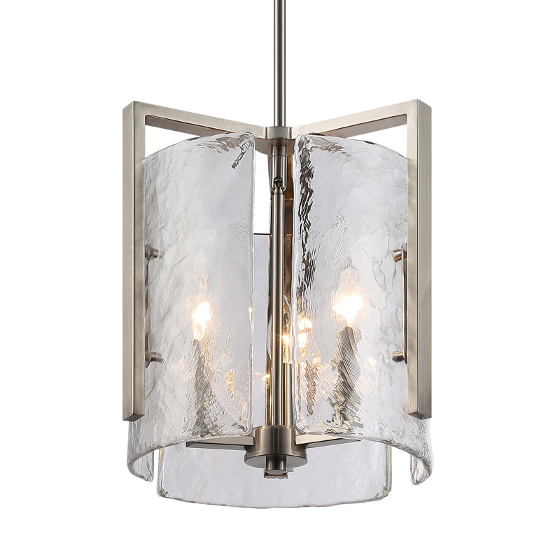 Crittenden 3-Light Pendant in Pewter with Hammered Water Glass