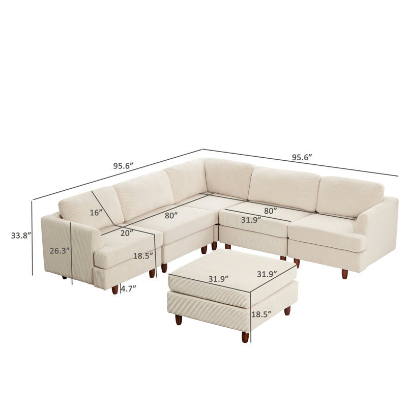 Canapé-lit modulaire 6 pièces pour salon, Velours côtelé beige