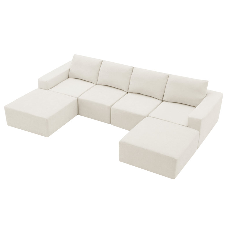 Modular Sectional Sofa With Couch, Beige Chenille