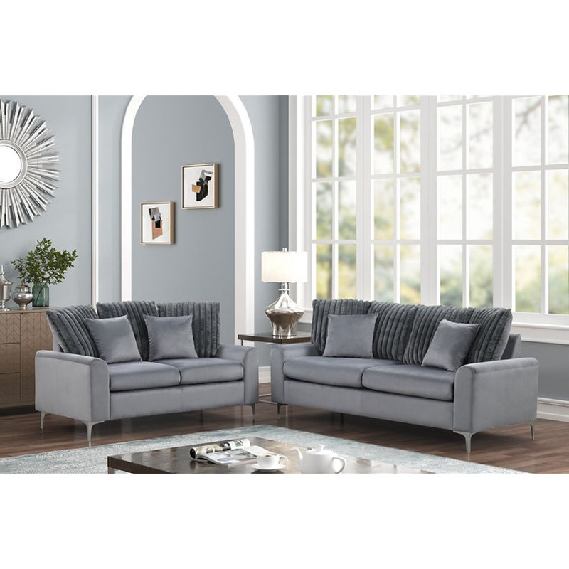 S150 Elina (Black) Sofa and Loveseat, Grey