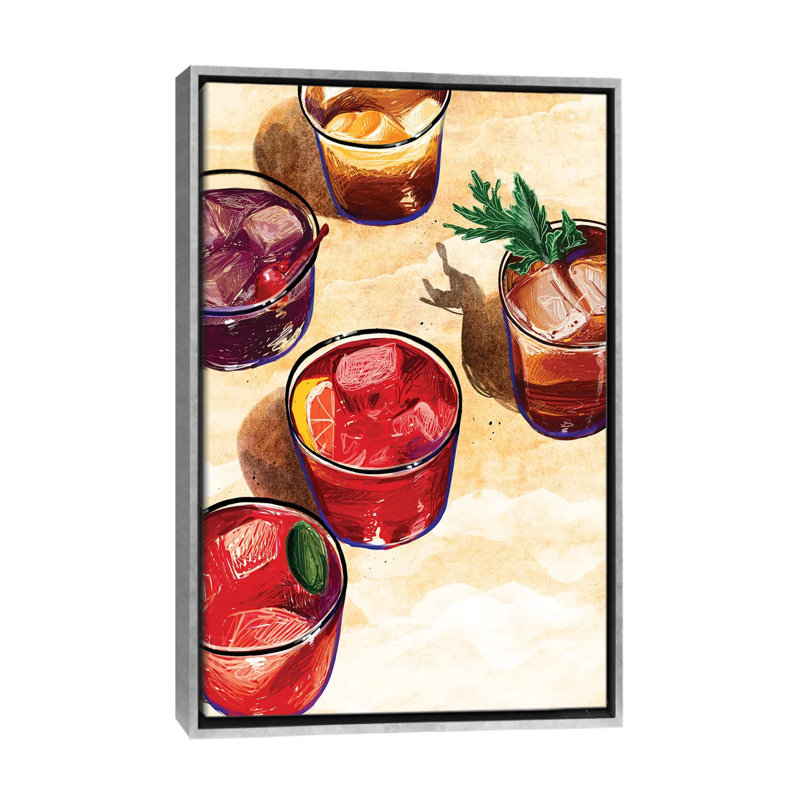 Cocktail - reproduction d'art murale - toile encadrée, H 48 po x l 32 po, Toile à cadre flottant sans passe-partout, Argent