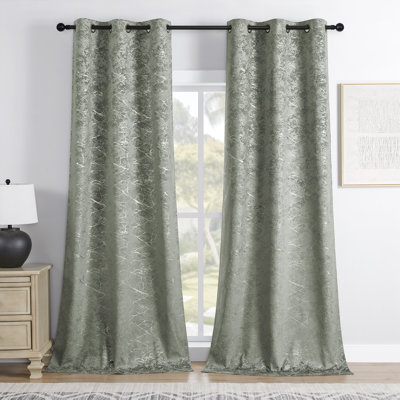 Deavion Velvet Curtains Metal Grommets Room Darkening with Gold Foil Print 2 Panel Set
