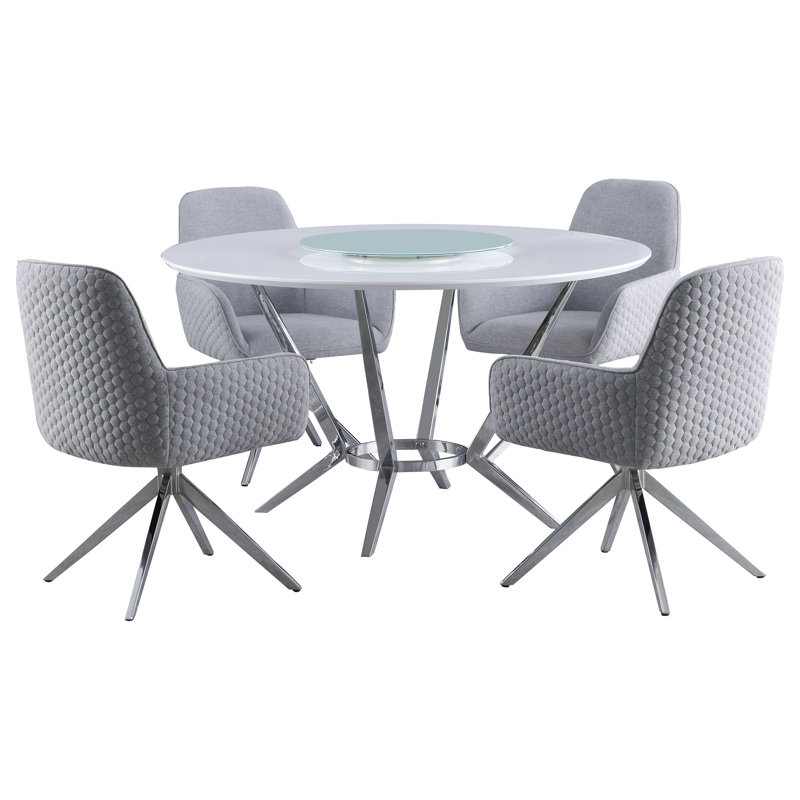Jalya 5-Piece Round Dining Table Set White High Gloss