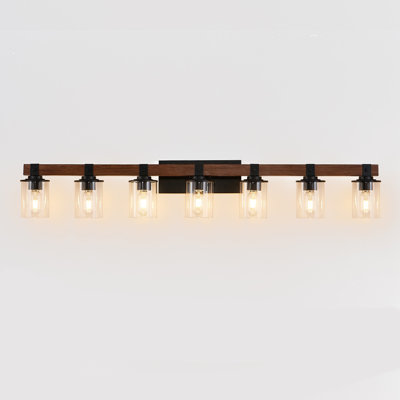 Applique murale industrielle pour salle de bain 50 lumières avec abat-jour en verre et décoration en bois de style rustique 7 lumières 50 po (sans ampoules)